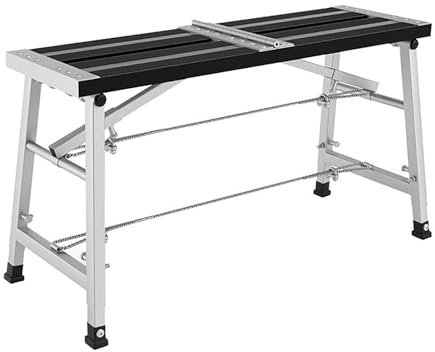 Elitix Work Platform Folding Scaffolding Equipment Building Platform, Uneven Ground Ladder Scaffold w/Leveling Feet, Hedge Cutting Workbench Bench Portable(Silver,160x27cm)