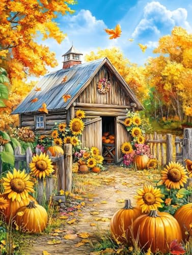 DIY 5D Diamond Herbst, Painting Kürbis Diamant Bild, Runde Steine, Basteln Erwachsene, Zimmer Deko Wohnzimmer, Geschenk 30x40 cm G-313