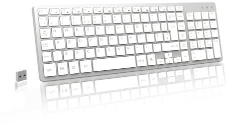 LeadsaiL KF12 Wireless Keyboard, Ultra-Thin 2.4GHz USB Computer Keyboards, Compact Size UK QWERTY Layout with Number Pad, 12 Multimedia Shortcuts for HP/Lenovo/Dell PC Laptop and Mac-Silver/White