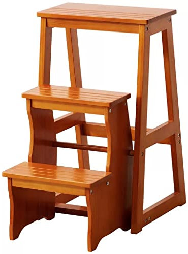 Tabouret Échelle Pliant en Bois Massif pour La Maison, Chaise Escabeau Multifonction pour Bibliothèque, Support À Fleurs À Échelle d'escalade 2/3 Couches, Facile À Installer(Orange,64 * 56 * 38cm)
