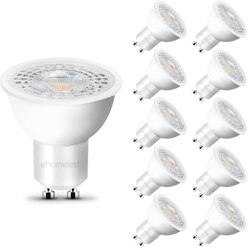 ehomeled GU10 LED Glühbirne Leuchtmittel Warmweiß(3000K), 470 Lumen, ersetzt 50W Halogenlampe, energiesparend, 38° Spotlicht, ideal für Wohnzimmer, Küche & Flur, nicht dimmbar, 10er-Pack
