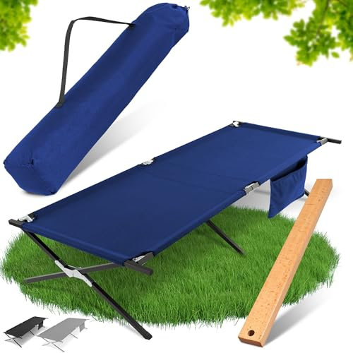 HAINBAUR Feldbett XXL 200kg belastbar 210x70 [mit Montagetool] – Campingbett, Campingliege faltbar leicht, Feldbett klappbar, Camping Bett