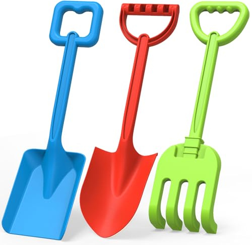 Dilabnda Paletta per sabbia da spiaggia, giocattolo per bambini, adulti, 40 cm, pala di sabbia, attrezzi da giardino, set da 3 pezzi
