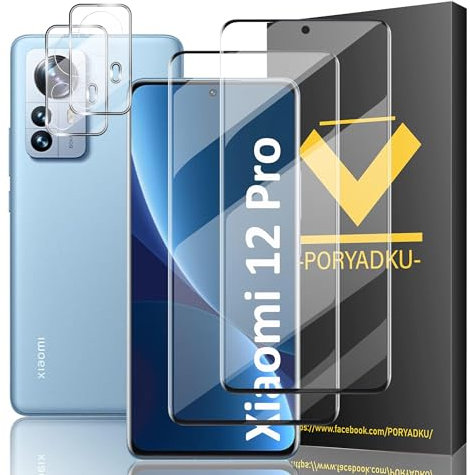 HOMEMO Protection D'écran pour Xiaomi 12 Pro 5G 6,73 Pouces, Verre Trempé 2 Pièces + Caméra Protecteur 2 Pièces, Anti-empreintes digitales, 9H Dureté, Sans Bulle