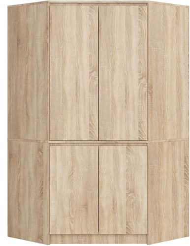 AKORD Eckkleiderschrank S100 100 cm | mit 4 Türen | Geräumiger Innenraum | Platzsparende Aufbewahrung | B100 x H180 x T50 cm | Gewicht 101,20 kg | Sonoma Eiche/Sonoma Eiche