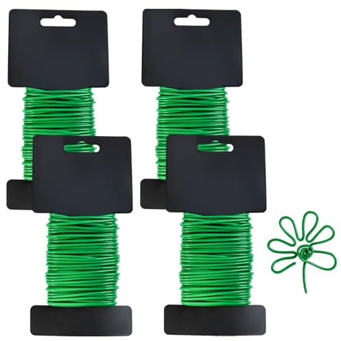 4 Piezas Alambre Plastificado de 2,5MM x 10M por Rollo, 40M en Total, Alambre para Plantas Tomateras Lazos Alambre para Plantas y Jardín, Cuerda de Alambre Verde Lazos de Torcedura, Atar Tomates