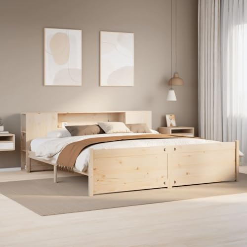 vidaXL super king bookcase bed frame - solid pine wood - storage space - 180x200 cm - slatted base - ideal for bedroom