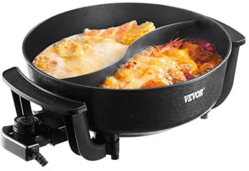 VEVOR elektrischer Hot Pot 1360 W 5 L Shabu-Shabu-Topf mit zwei Geschmacksrichtungen, antihaftbeschichteter Elektroherd mit Trennwand, Klarglasdeckel, Temperaturregelung, Hot Pot für 6–10 Personen