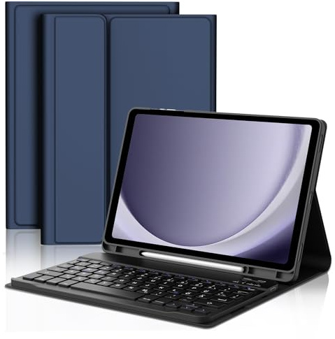 FOGARI Hülle mit Tastatur für Samsung Galaxy Tab A9 Plus 11 Zoll 2023, QWERTZ Deutsche Magnetisch Abnehmbarer Bluetooth Tastatur für Samsung Galaxy Tab A9+/A9 Plus 2023, Dunkelblau