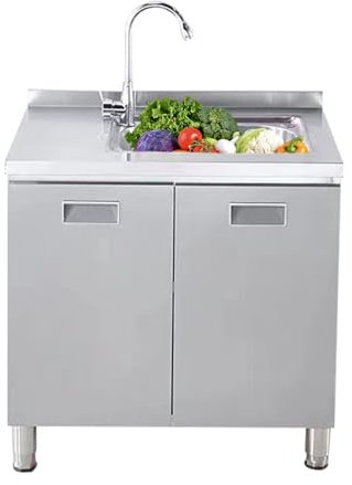 Meuble sous-évier autoportant avec Robinet et étagères de Rangement – Évier Utilitaire extérieur pour Garage, Restaurant, Bar, Jardin (60 x 50 x 85 cm)