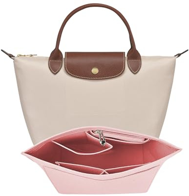 Ziyonix Filz Taschenorganizer, Tascheneinsatz-Organizer für Longchamp, Filz-Geldbörsen-Organizer mit Reißverschluss, filz-organizer mit Mehreren Taschen für Schlüssel Lippenstift (Rosa, S)