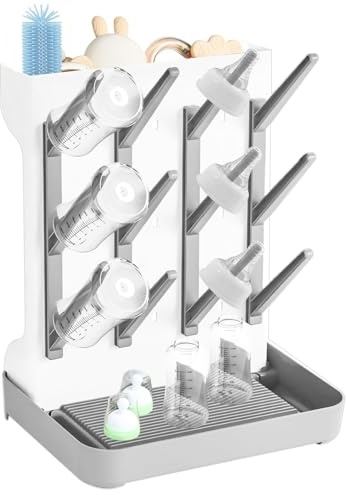 Parsuko Baby Bottle Drying Rack for Newborn Feeding Essentials, Grey, Large
