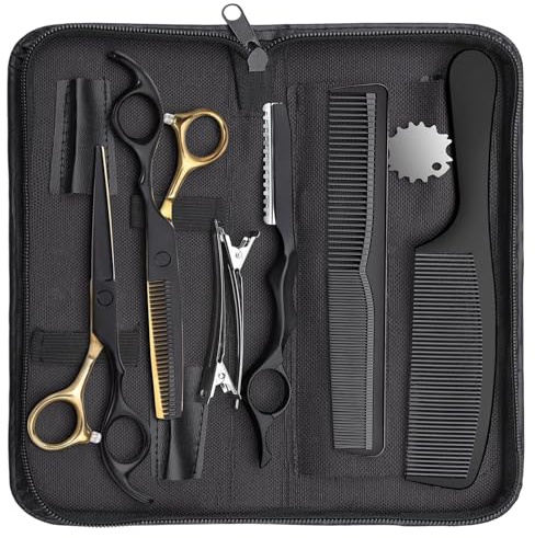 GREATRICH 9 Set Haarschere Friseurschere Profi, Effilierschere Haarschneideschere Profi, Ausdünnschere Haar Scheren Set Friseur, Professionelle Haarschere für Präzises Schneiden, Anfänger