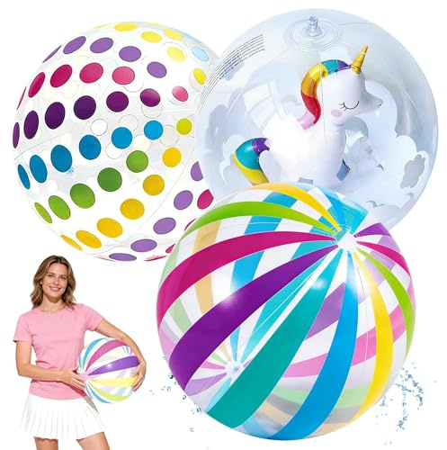 Kezidhp 3er Set Aufblasbare Wasserbälle - PVC Strandball für Outdoor Wasserspiele, Party Pool Spielzeug, Sommer Wasserspielzeug, 40 cm Durchmesser