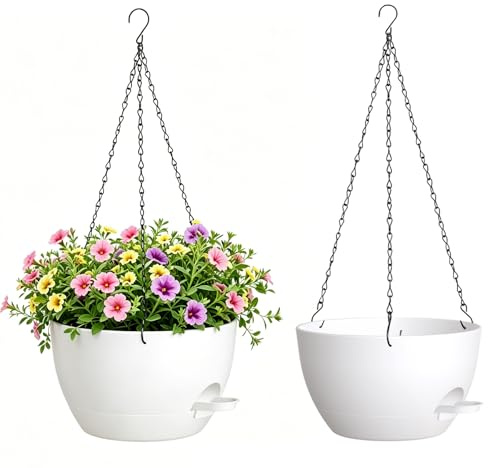 WSMKSZ 20 cm Selbstbewässernde Blumenampel, 2er Set Blumentopf Hängend | Kleine Hängetopf für Pflanzen mit Wasserreservoir & Drainageloch, Kunststoff Pflanzenampel für Innen Außen, Balkon, Garten