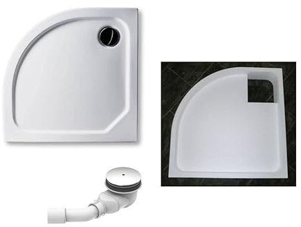 KOMPLETT-PAKET: Duschwanne 100 x 100 cm Viertelkreis Radius 55,superflach 2,5 cm weiß Acryl + Styroporträger/Wannenträger + Ablaufgarnitur chrom DN 90