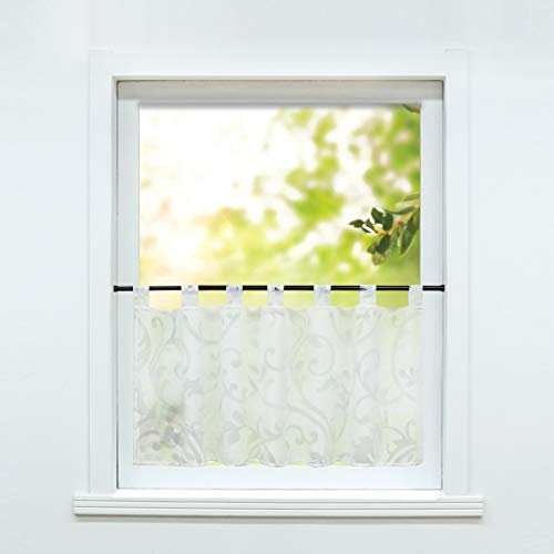 ESLIR Scheibengardine Modern Bistrogardine Küche Gardinen Transparent Weiß Vorhänge Ausbrenner Kurzgardine Ranken Muster HxB 45x120cm 1 Stück
