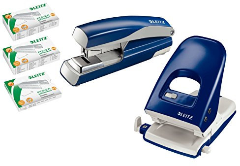 Leitz NeXXt Series Heftgerät (für 40 Blatt) Set Locher Hefter + Klammern blau