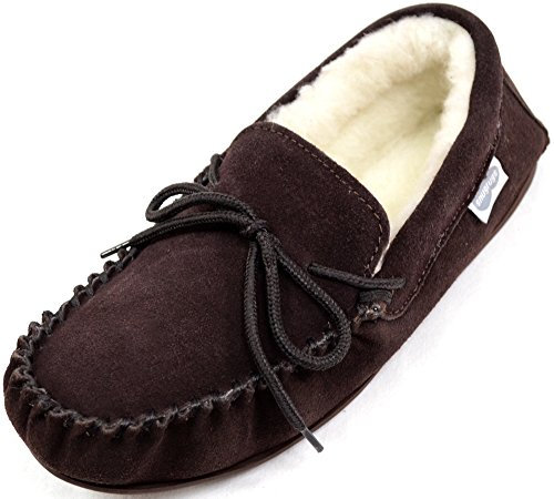 Snugrugs Herren Lammfell Mokassin/Hausschuhe, Gummi Sohle, Braun. EU 43