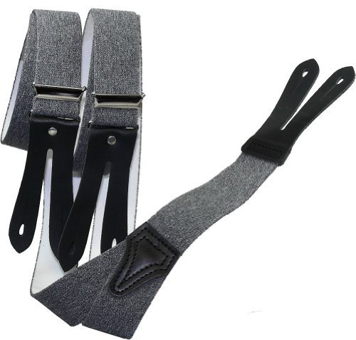 Harrys-Collection Hosenträger Knopfloch echte Lederpatten 11 Farben, Größen:130 cm, Farben:grau meliert