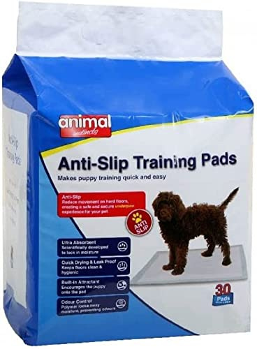 Animal Instincts Dog & Puppy Anti-Slip Training Pads, 60 x 60 cm (30 Pads) | Ultra Absorbent, Leak Proof, Built-in Attractant, Anti-Slip Backing, Quick Drying, 6 Layer Composition