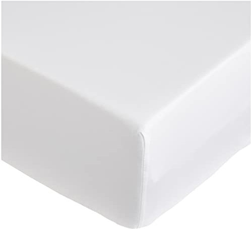 Amazon Basics Spannbetttuch, Baumwoll, Satin Fadenzahl 400, knitterarm, 140 x 200 x 30 cm - weiß