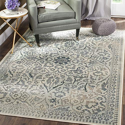 SAFAVIEH Traditionell Teppich für Wohnzimmer, Esszimmer, Schlafzimmer - Vintage Collection, Kurzer Flor, Creme und Hellblau, 122 X 170 cm