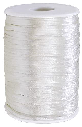 FQTANJU 2mm x 100 yards Satin Nylon Trim Cord, Rattail, Chinese Knot, Kumihimo, Premium Quality (white)