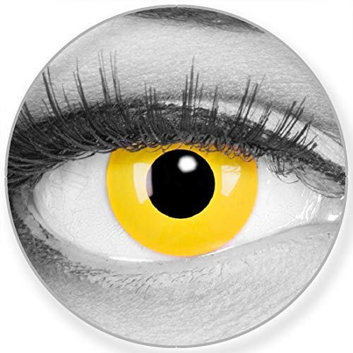 Funnylens Farbige gelbe Kontaktlinsen Yellow Ohne Stärke - weich ohne Stärke 2er Pack + gratis Behälter – 12 Monatslinsen - perfekt zu Halloween Karneval Fasching oder Fasnacht