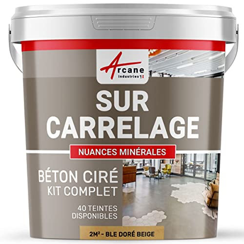 Béton ciré sur carrelage, cuisine, salle de bain, mural, sol, plan de travail, décoratif, revêtement, douche, kit - 2 m² (en 2 couches) Blé Doré Beige - ARCANE INDUSTRIES