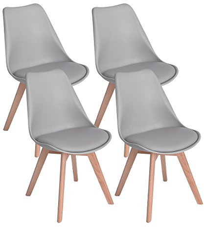 DORAFAIR 4er Skandinavischen Retro Design Gepolsterter lStuhl Kunststoff PP Esszimmerstühle,mit Massivholz Buche Bein,Grau