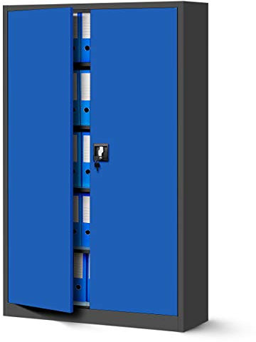 Jan Nowak Metallschrank Jan II 185 x 115 x 40 cm - Aktenschrank abschließbar mit 2 Türen, Mehrzweckschrank mit 5 Ebenen, Büroschrank aus Stahlschrank mit Pulverbeschichtung - Anthrazit-Blau