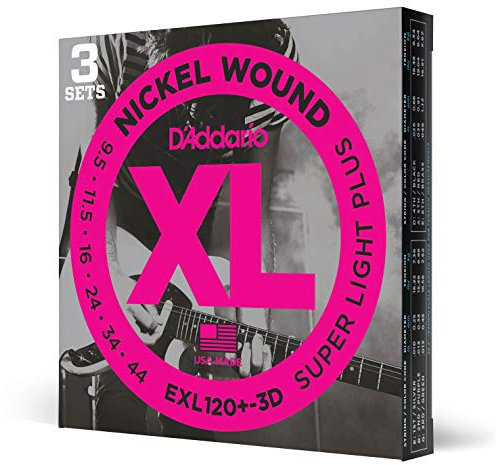 D'Addario EXL120+ Nickel Wound E-Gitarrensaiten, Super Light Plus, 9.5-44, 3 Sets
