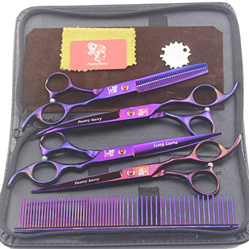 7 Zoll Japan 440C Material Doppelgriff Haustier Friseurscheren Friseurbedarf 4 Stück Flachscheren gebogen Scheren Dünne Scheren Erschwingliches Set Send Kamm