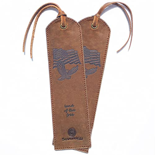 USA Flag & Eagle Leather Bookmark Handmade - Pack of 2 Genuine Leather Book Marks - Perfect Bookmarks for Men Women and Kids | Great Idea for Leather Patriotic Gifts for Bookworms Writers and Friends