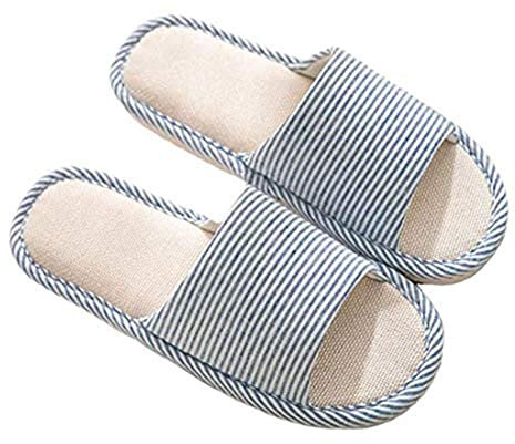 AioTio Donne e Uomini con Punta Aperta morbide Casual in Cotone Lino Pantofole da casa Confortevoli e Traspiranti Antiscivolo per Indoor ed Outdoor(38/39 EU,Blu)