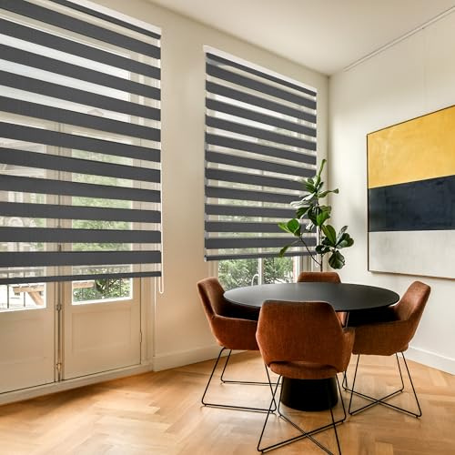 Blindecor Lira doppelrollo - duo rollo tag und nacht Anthrazitgrau - 140 x 180 cm (Breite x Länge) | Stoffgröße 137 x 175 cm | Fensterrollo zebra