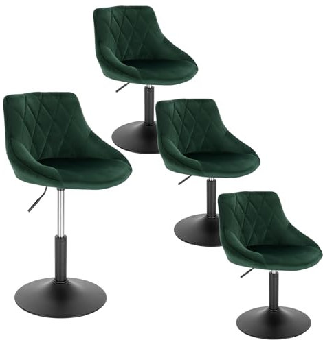 WOLTU 4X Hocker Sitzhocker Barsessel Relaxsessel Loungesessel mit Rückenlehne höhenverstellbar Sitzfläche aus Samt Gestell aus Metall Dunkelgrün BH242dgn-4
