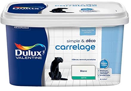 Dulux Valentine Simple & Déco Peinture intérieure de Rénovation - Pour vos carrelages en faïence, verre et porcelaine - Couleur : Blanc Satin - 2L - 5329860