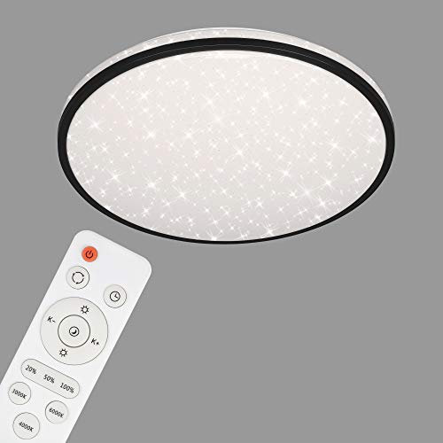 BRILONER Leuchten - LED Deckenleuchte, Deckenlampe dimmbar, Sternendekor, Farbtemperatursteuerung, Fernbedienung, Memory-Funktion, Nachtlichtfunktion, 48 Watt, Weiß-Schwarz, Ø 49,2cm, 3447-215