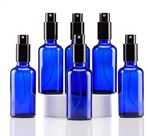 YIZHAO Azul Bote Spray Pulverizador Cristal 50ml, Pulverizador Cristal Pequeño con Fina Niebla, para Aceite Esencial, Aromaterapia, Perfume,Limpieza, Viaje, Agua,Farmacia, Laboratorio – 6Pcs