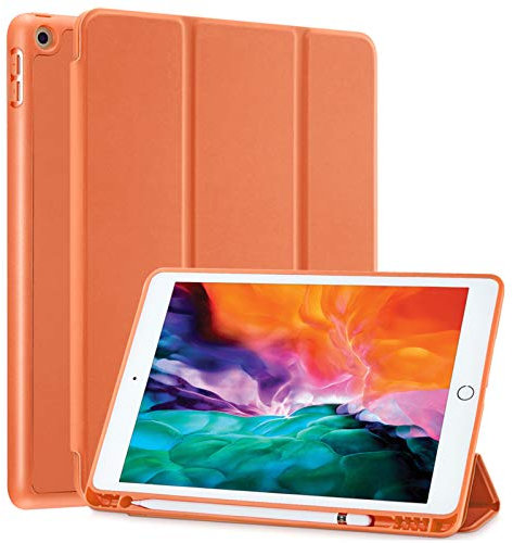 SIWENGDE Funda Compatible con Apple iPad 9.7 2018, iPad 6ª generación/iPad 2017 de 5ª generación con Soporte para lápices, Funda Protectora Delgada de Silicona Suave con Soporte Triple, Color Naranja