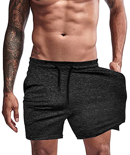 Agilelin Herren Sporthose,Training Kurze mit Tasche,Quick Dry Laufhose (Schwarz/M)
