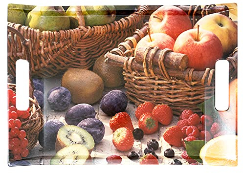Lashuma Getränketablett bunt, Serviertablett klein Motiv: Früchte, Küchentablett 38x27 cm