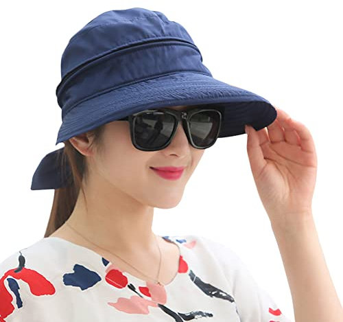 Sonnenhut Damen Sonnenschutz Strandhut mit Reißverschluss Sommerhut Breite Krempe Sonnenmütze Abnehmbar Kappe Frauen Faltbar Atmungsaktiv Mütze Visor Cap Outdoor Hut für Golf Reisen Wandern