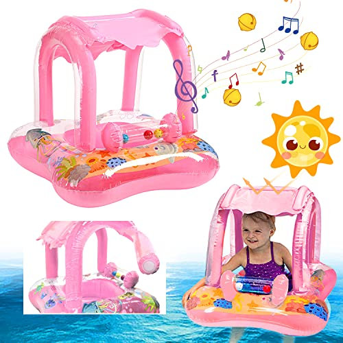 Flotador Hinchable para Bebé con Asiento y Sombrilla, Baby Pool Float with Shade, Flotador Inflable con Parasol, Anillo de Natación.