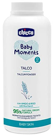 Chicco Baby Moments Talco in Polvere, Talco Neonato, Con Amido Di Riso, Lascia La Pelle Asciutta E Morbida, 0m+, 150 g