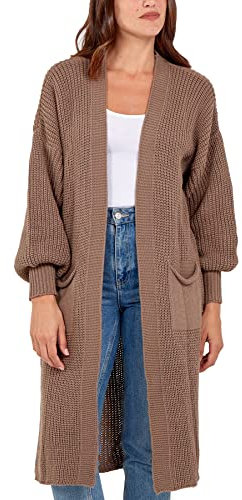 H&F ® New Women Ladies Knitted Balloon Sleeve Long Maxi Cardigan 2 Pockets Chunky Knitted Open Drape Boyfriend Lose Baggy Fit Cardigan Warm Winter Wear One Size (Toffe, OneSize)