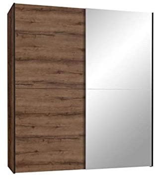 Meubletmoi Armoire 2 Portes coulissantes 5 tablettes Bois chêne Miroir - Moderne - JEIK