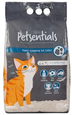 Petsentials Super Clumping Cat Litter with Activated Carbon – 10L | Ultra Absorbent Bentonite Clay, Odour Control, Fast Clumping, Low Dust | Premium Cat Litter for Hygienic Litter Box